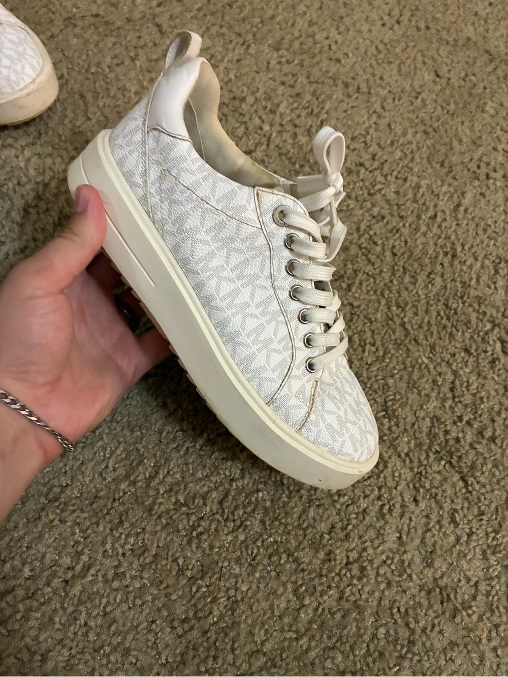 Michael Kors Cream/White Signature-Print Lace-Up Sneakers